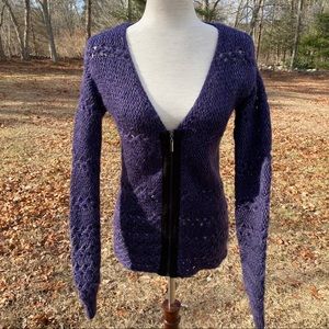 TORY BURCH SWEATER CARDIGAN PURPLE SPARKLE ZIPPER LONG SLEEVE Size XS